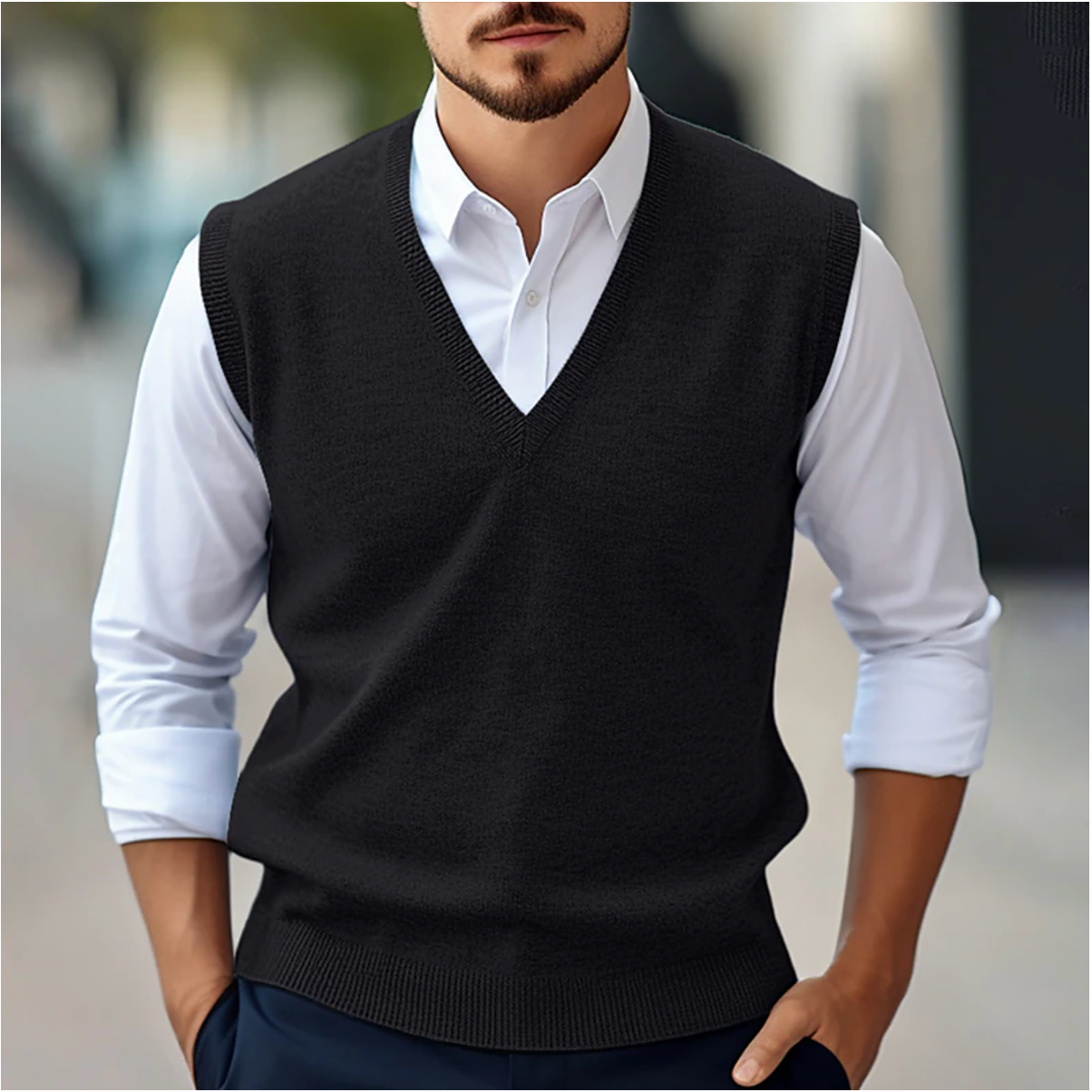 Gilet Homme En Maille Col En V Pour Bureau Et Style Sophistiqué Au Quotidien Professionnel