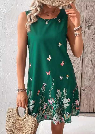 Robe Veste Sans Manches Femme Coupe Décontractée Imprimé Floral Léger Court Pour Été Vacances