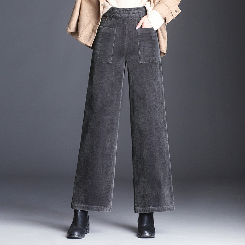 Pantalon Velours Côtelé À Taille Haute Évasé Avec Poches Plaquées Ourlet Rétro Vintage Charlotte