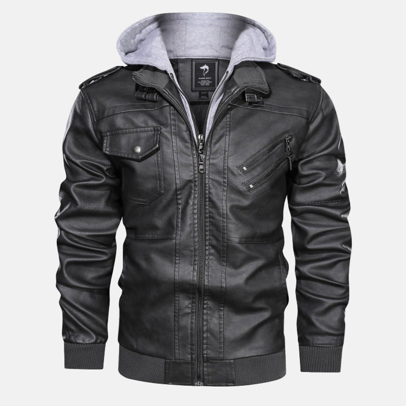 Veste Moto À Capuche Pour Homme En PU Look Cuir Poches Zip Décontractée Hivernale