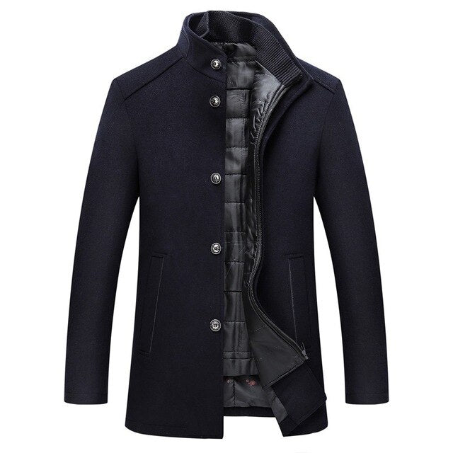 Amawinc Manteau Homme En Laine Col Montant Boutons Devant Vêtement Hivernal Chaud Style Décontracté