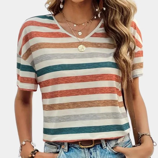 Tee Shirt Femme Rayé À Manches Courtes Décontracté Pour Le Printemps Été Automne