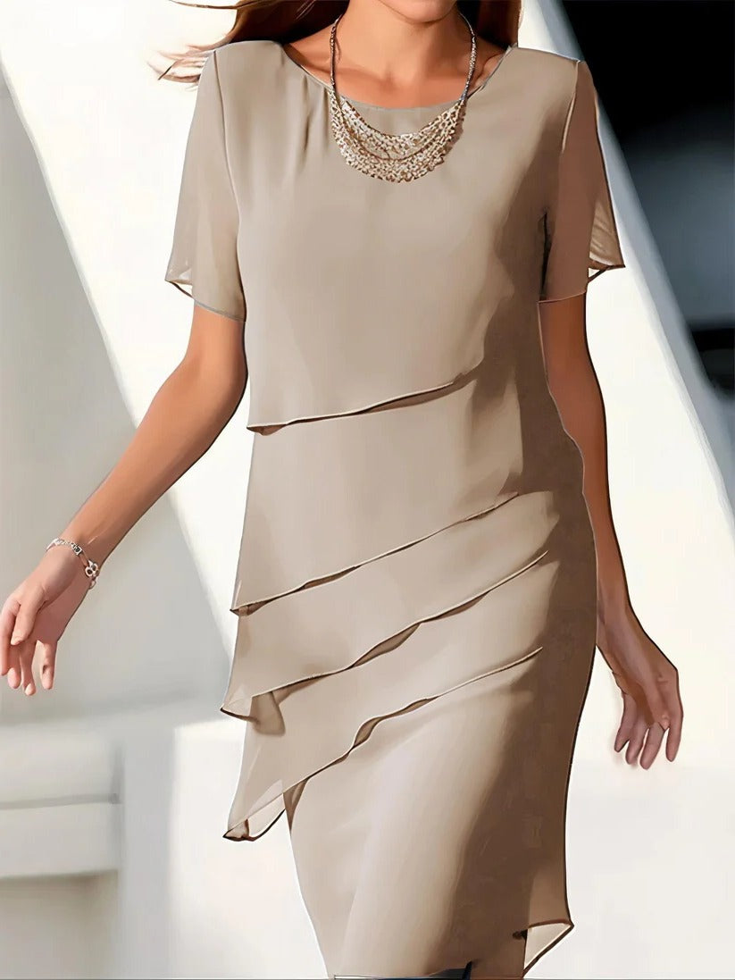 Robe Midi En Chiffon Plissée Amawinc Silhouette Élégante Avec Taille Marquée Mouvement Fluide
