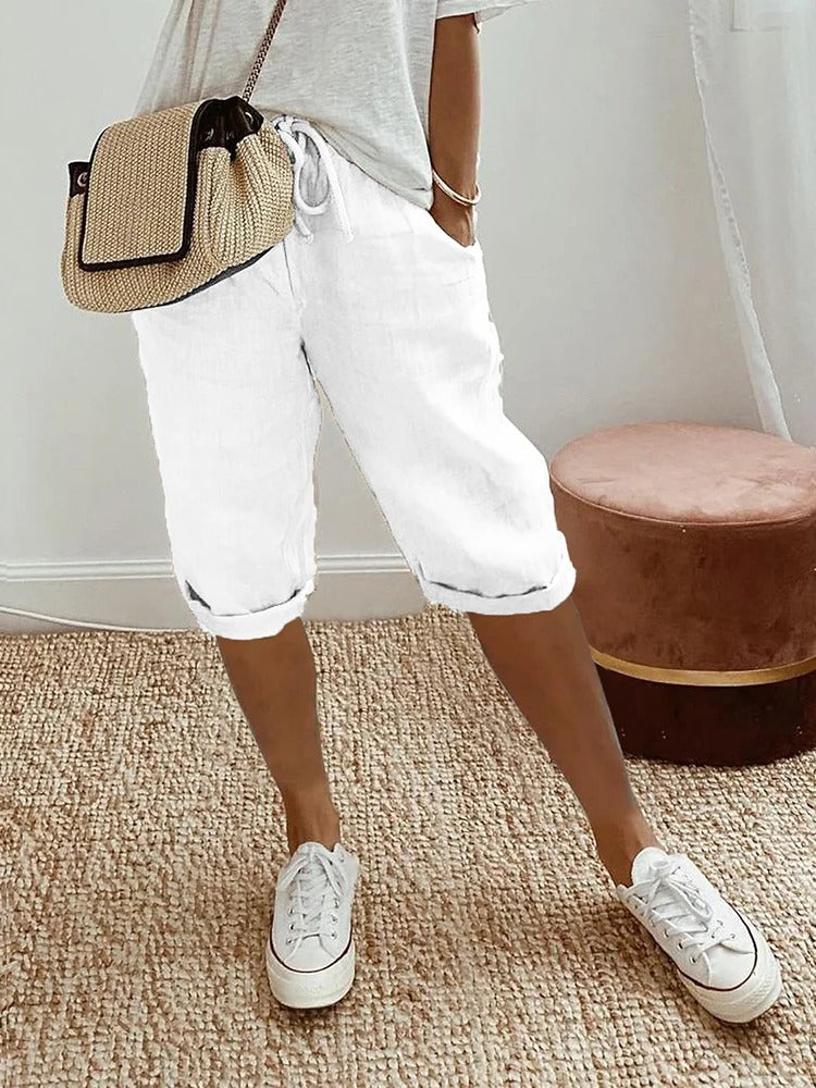 Shorts Femme À Cordon De Serrage Décontractés Avec Poches Et Ceinture Ajustable Pour L'Été