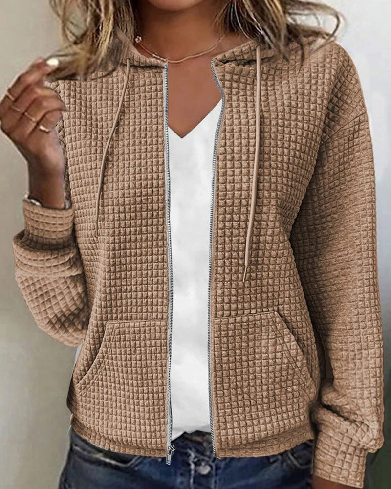 Cardigan Femme Avec Capuche Et Fermeture Éclair Pour Automne Hiver Confort Décontracté