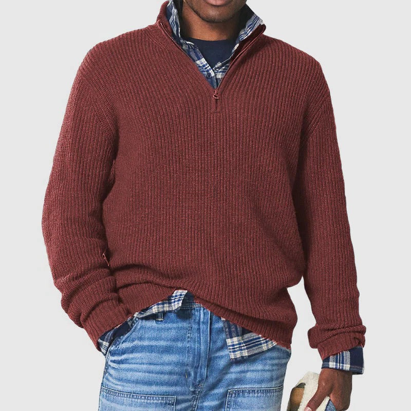 Pull En Maille Pour Homme Avec Col Zippé À Mi Hauteur Pour Style Décontracté Et Confort Toute La Journée