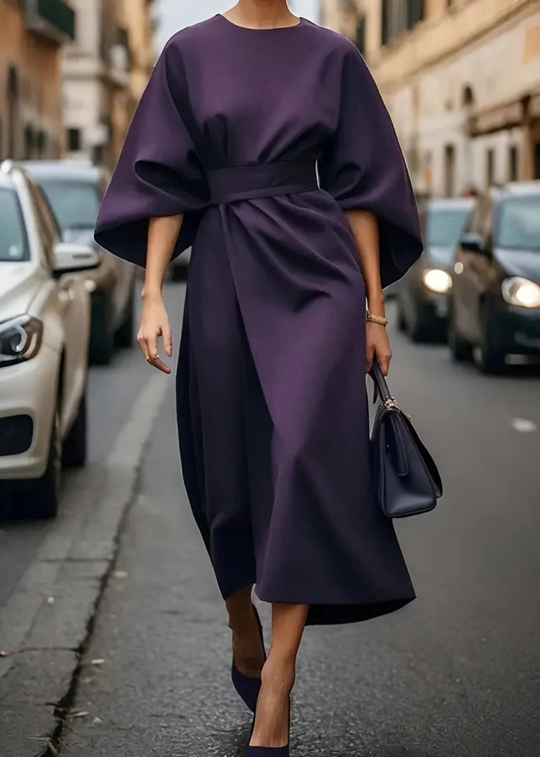 Robe Maxi Décontractée Ceinturée À Manches Kimono Pour Femme Coupe Ample Élégante Polyvalente