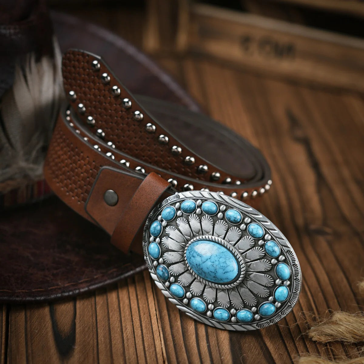 Ceinture En Cuir Style Western Pour Hommes Avec Boucle En Laiton Ornée Pour Casual Et Formelle