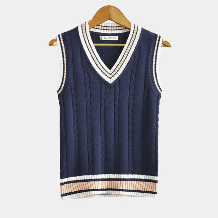 Gilet Sans Manches Sportif À Encolure V Polyvalent Pour Décontracté Et Chic À Porter Avec Maille Côtelée