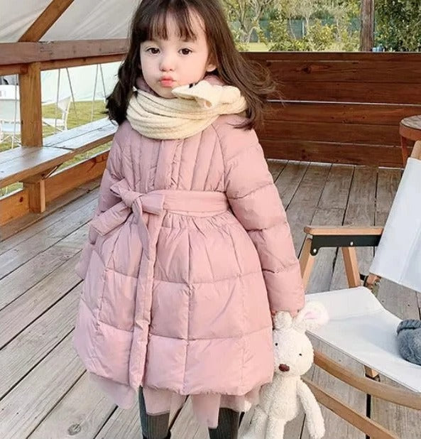 Doudoune Matelassée Pour Fillettes À Capuche Hiver Avec Ceinture Amawinc Intérieur En Coton
