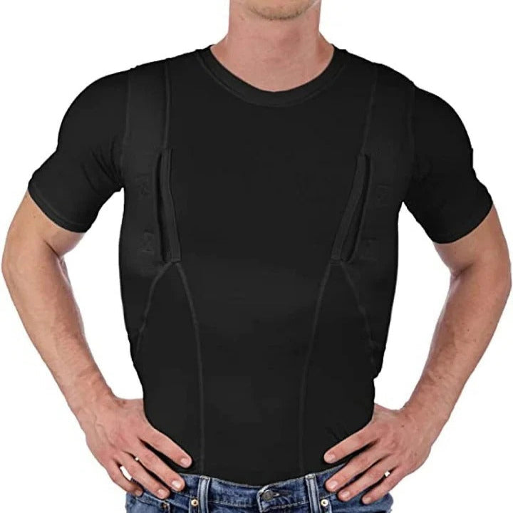 T Shirt Compression Port Discret Avec Poches Cachées Double Porte Armes Intégré Unisexe