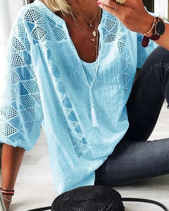 Blouse Femme Été Col Fendu Décontractée Amawinc Léger Polyvalente Journées Chaudes Style Moderne