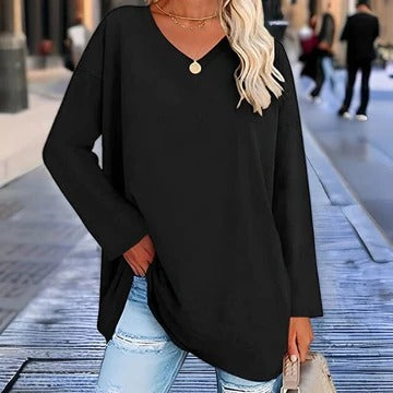Chemise Femme Manches Longues Encolure En V Confort Quotidien Pour Travail Et Loisirs