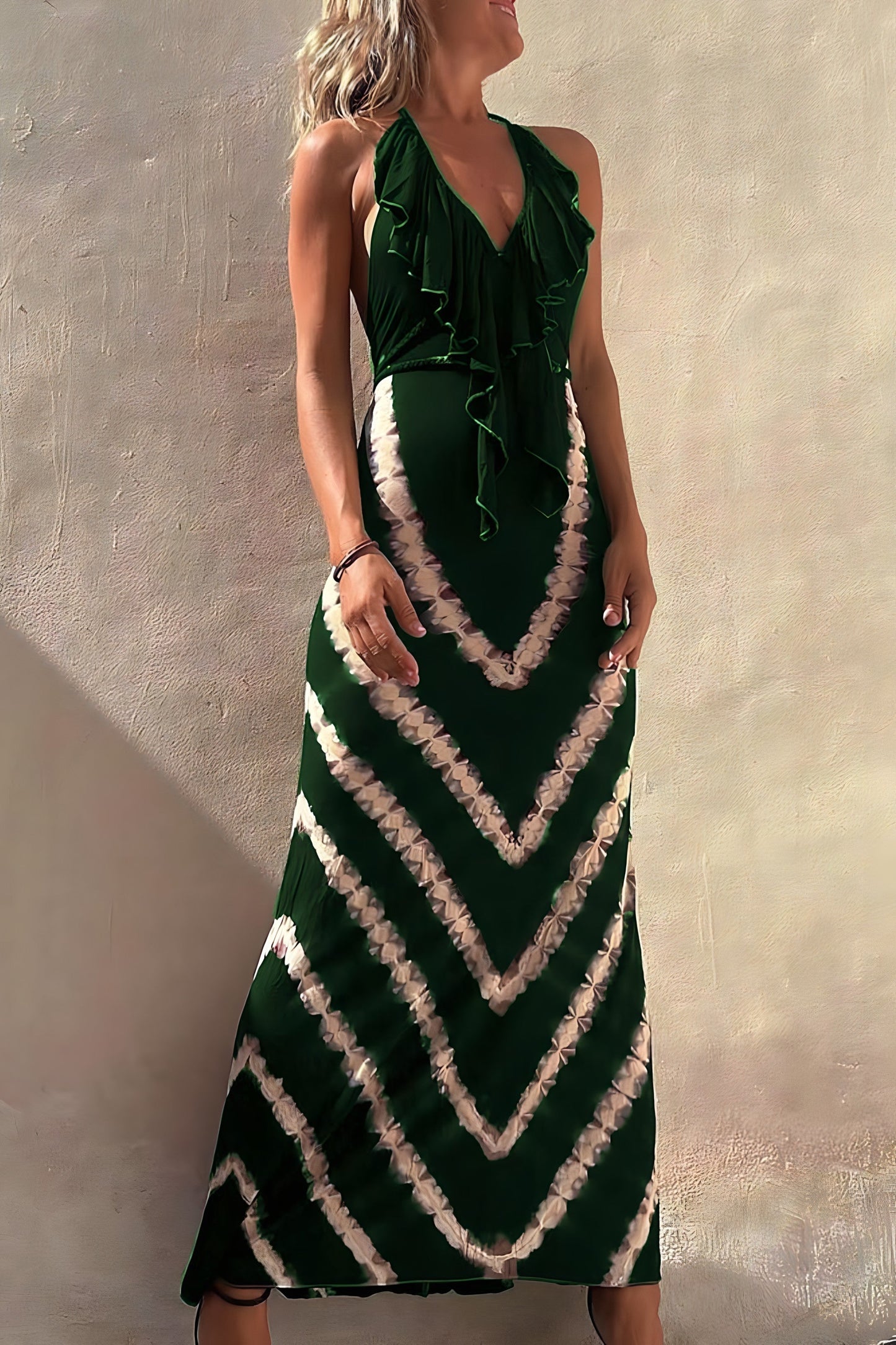 Robe Maxi Femme À Col Halter Encolure V Avec Volants Légère Et Fluide Pour Été Et Confort