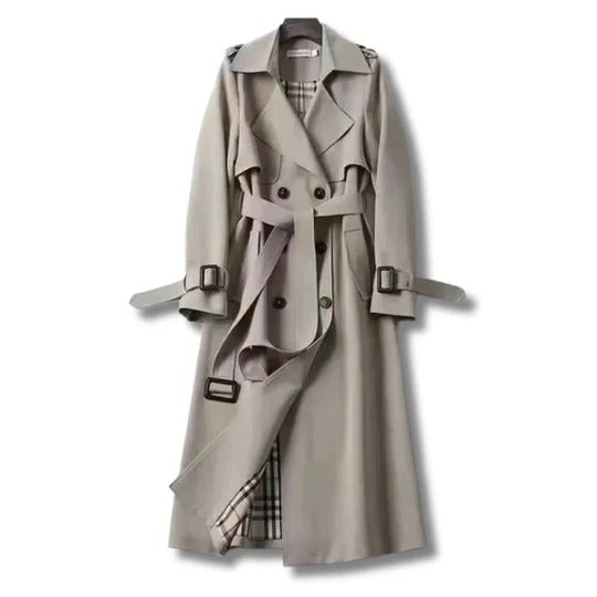 Manteau Trench Long Imperméable Pour Temps Froids À Taille Ajustable Et Poignets Réglables