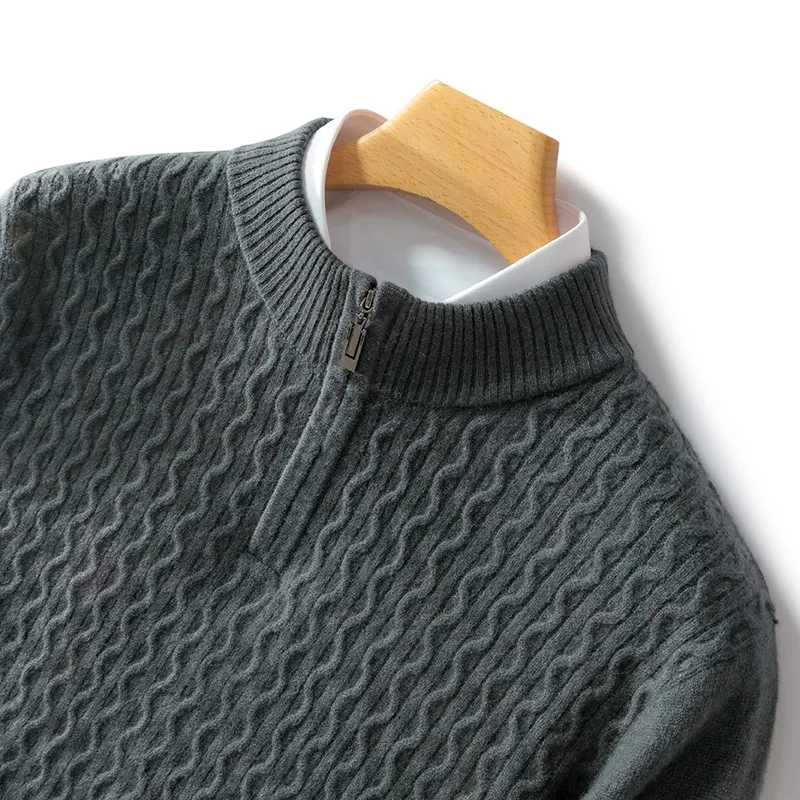 Pull Homme Levano En Cachemire À Demi Zip Avec Tricot Cable Léger Pour Superposer