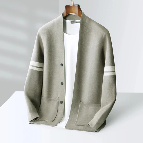 Cardigan Leonardi En Maille Pour Homme Amawinc Doux Et Respirant Avec Ourlet Côtelé Et Rayures Discrètes Sur Les Manches
