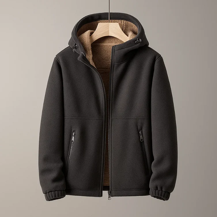 Veste À Capuche En Polaire Moro Pour Homme Avec Doublure En Cachemire Et Extérieur Structuré En Couleur Caramel