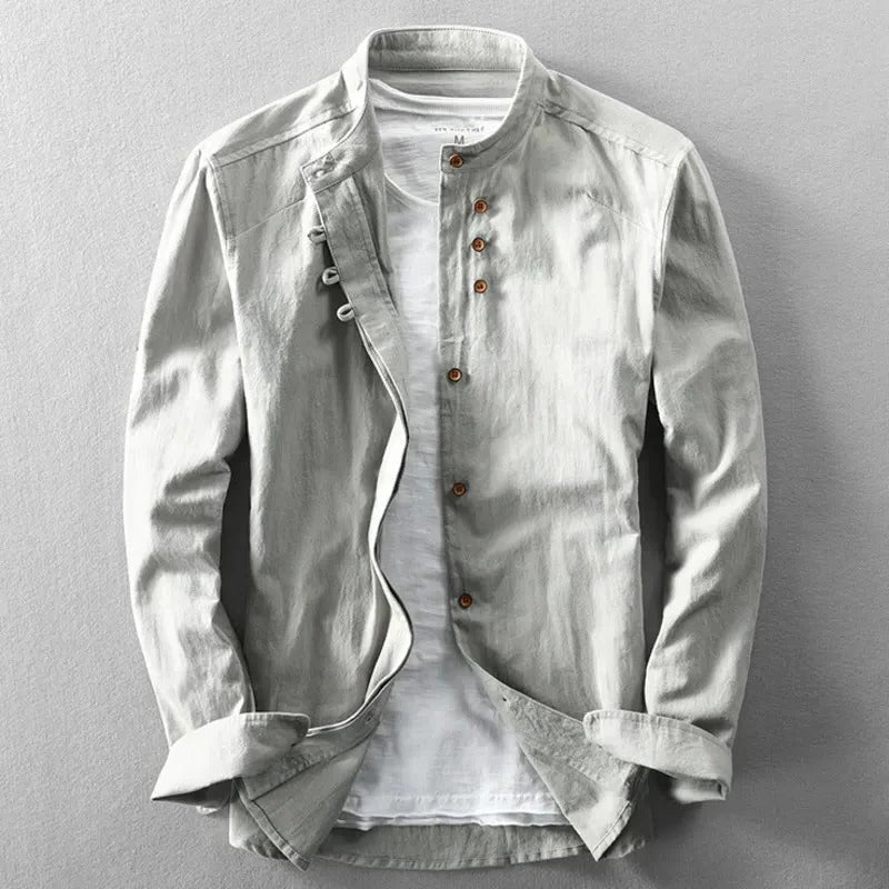 Amawinc Chemise Sans Col Style Japonais Pour Hommes Avec Détails Minimalistes Et Coupe Structurée