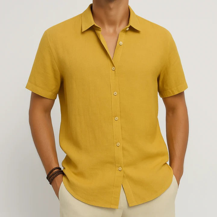 Chemise Homme En Lin Décontractée À Manches Courtes Boutonnée Coupe Décontractée Pour Le Quotidien