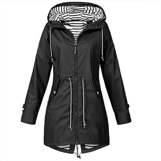 Imperméable Long pour Femmes avec Capuche Ajustable et Étanche pour Protection contre la Pluie