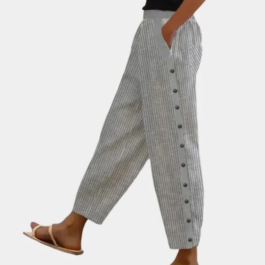 Pantalon Femme à Rayures Coupe Droite Longueur Standard Polyvalent Pour Tous Les Jours