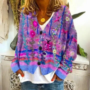 Pull en Tricot à Motif Fleuri pour Femme Confortable et Polyvalent pour toutes Saisons