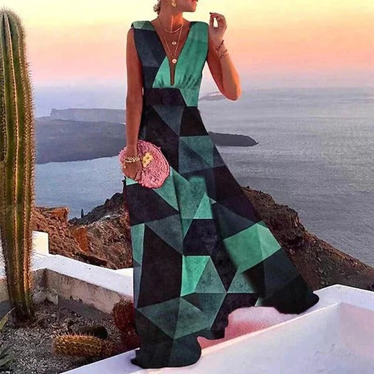 Robe Maxi Pour Femme Décolleté En V Sans Manches Taille Cintrée Parfaite Pour Vacances Et Sorties Décontractées