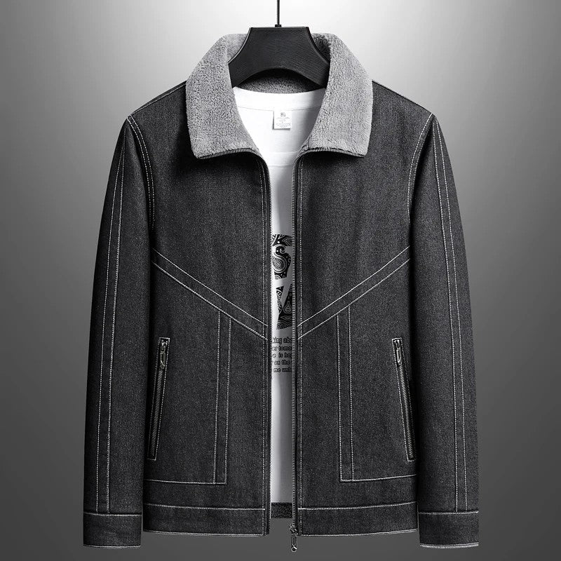 Veste Denim Doublée De Polaire Avec Col En Polaire Et Ferrures Métalliques Robustes