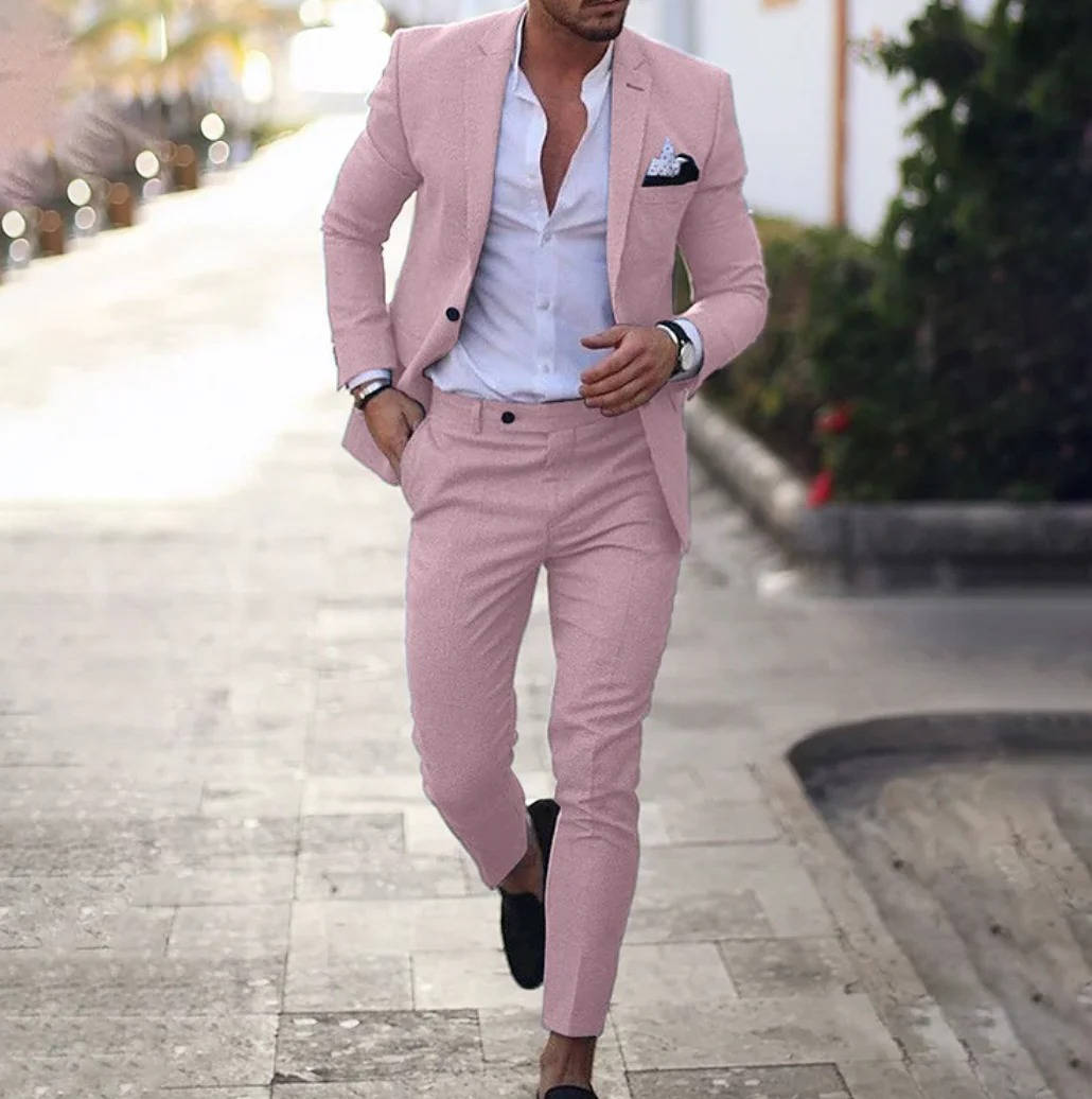Costume Homme Marine Slim Fit Pour Affaires Formelles Veste Et Pantalon En Lin Respirant Confort Optimal