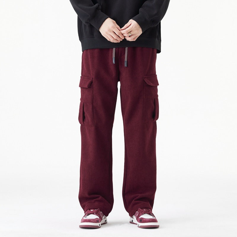 Amawinc Pantalon Cargo Homme À Taille Elastique Avec Cordon Coupe Ample Décontractée Et Texture Côtelée