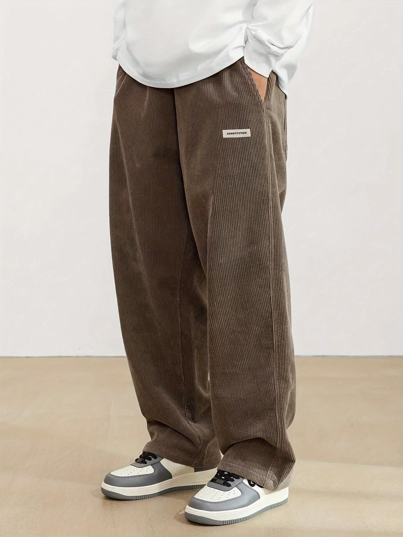 Amawinc Pantalon Homme Velours Côtelé Coupe Ample Jambes Larges Longueur Longue Avec Poches Latérales