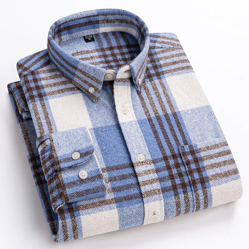 Chemise Homme Carreaux Coton Respirant Confort Quotidien Bouton Devant Col Traditionnel