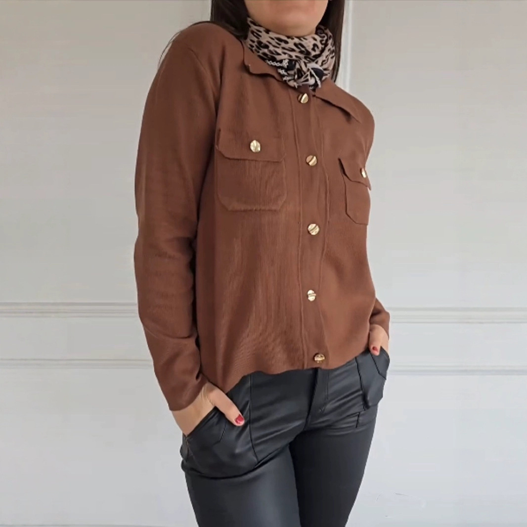 Cardigan Femme Velours Côtelé Col À Revers Coupe Décontractée Avec Poches Poitrine