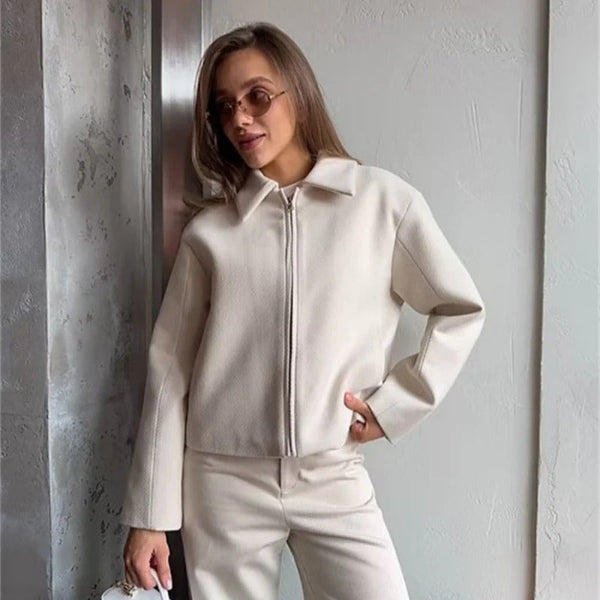 Nordisk-Flair Veste Zippée Femme à Coupe Structurée Manches Longues Col Classique Décontracté Chic