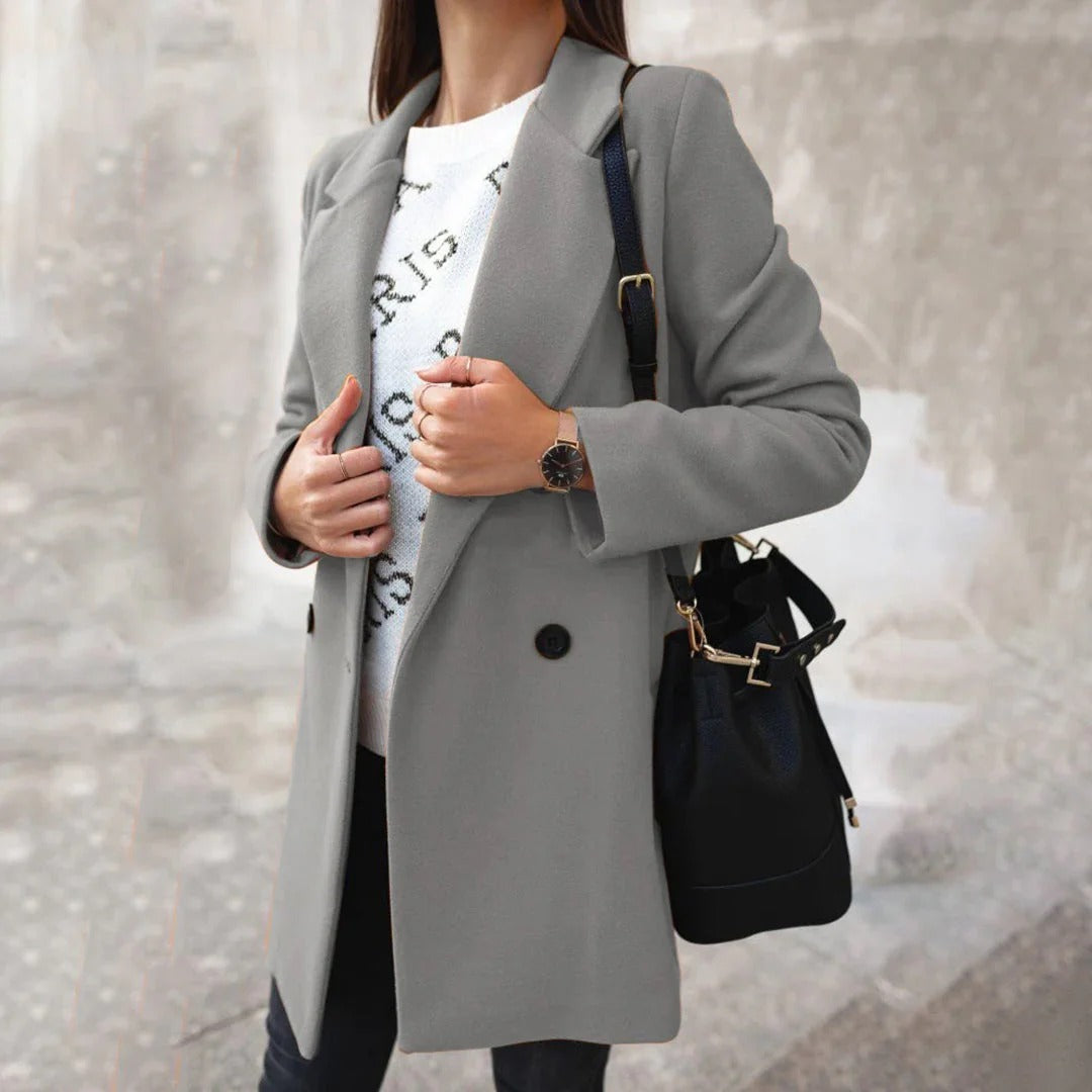 Manteau Long Pour Femme Coupe Ajustée Mélange De Laine Revers À Cran À Simple Boutonnage