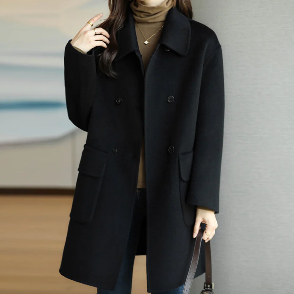 Manteau Femme Effet Laine Structuré Col Revers Double Boutonnage Pour Une Élégance Moderne