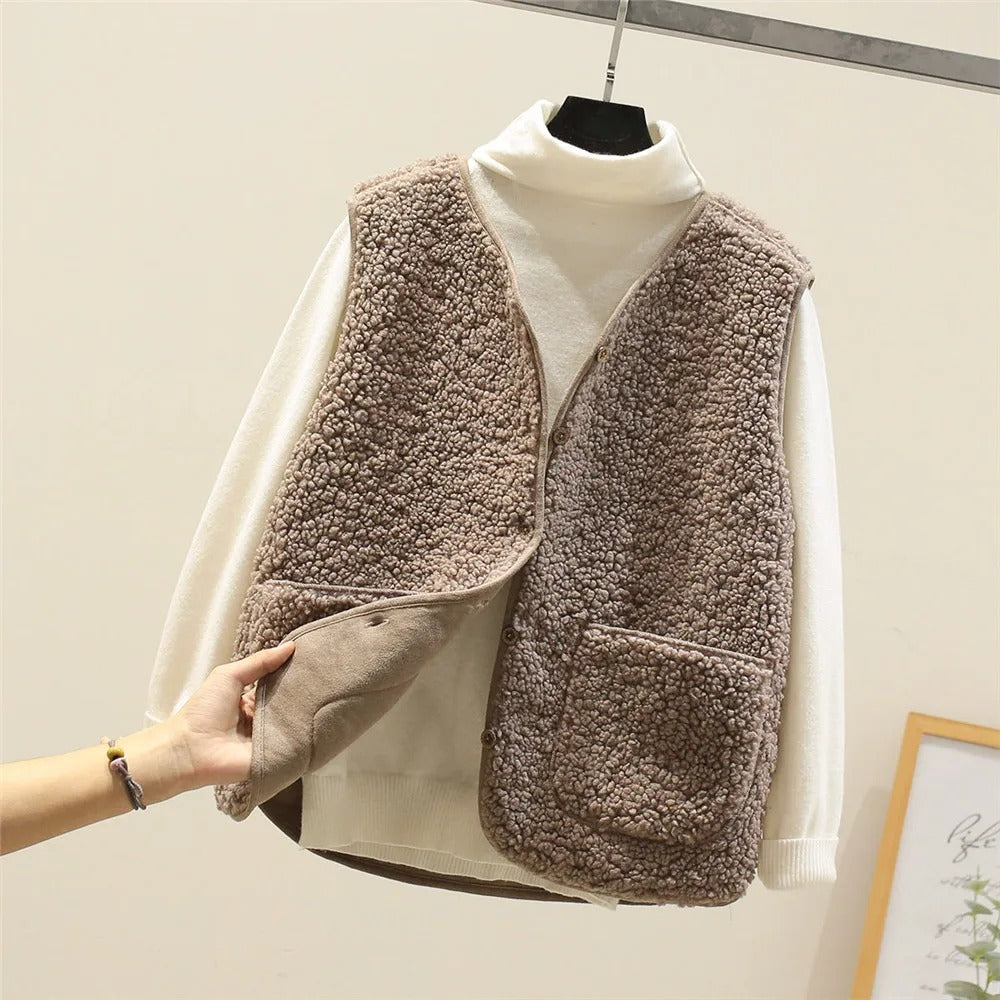 Gilet Puffer Pour Femme Avec Sherpa Fleece Coupe Décontractée Bouton Avant Longueur Des Hanches Nordisk Flair