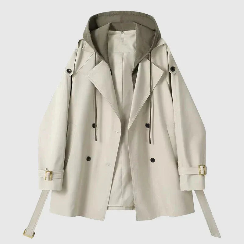 Trench Femme Oversize Capuche En Coton Double Boutonnage Ceinturé Style Décontracté