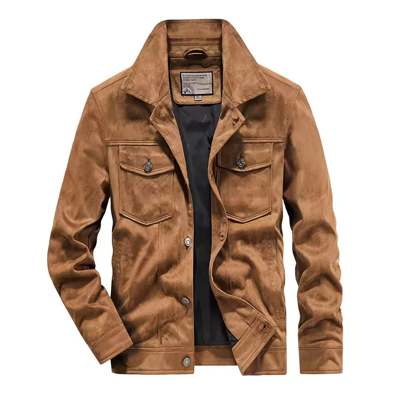 Amawinc Veste Homme Nordisk Flair Look Suede Slim Fit Boutons Devant Poches Poitrine Taille Longueur