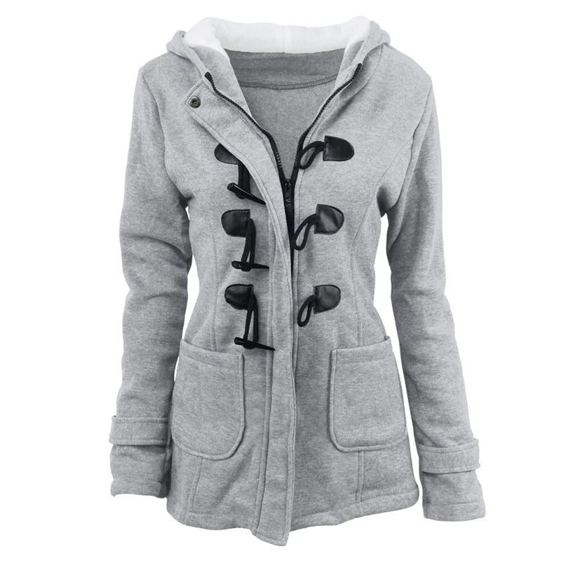 Veste à Capuche Pour Femme Coupe Structurée Mélange de Coton Fermeture Toggle Longueur Hip