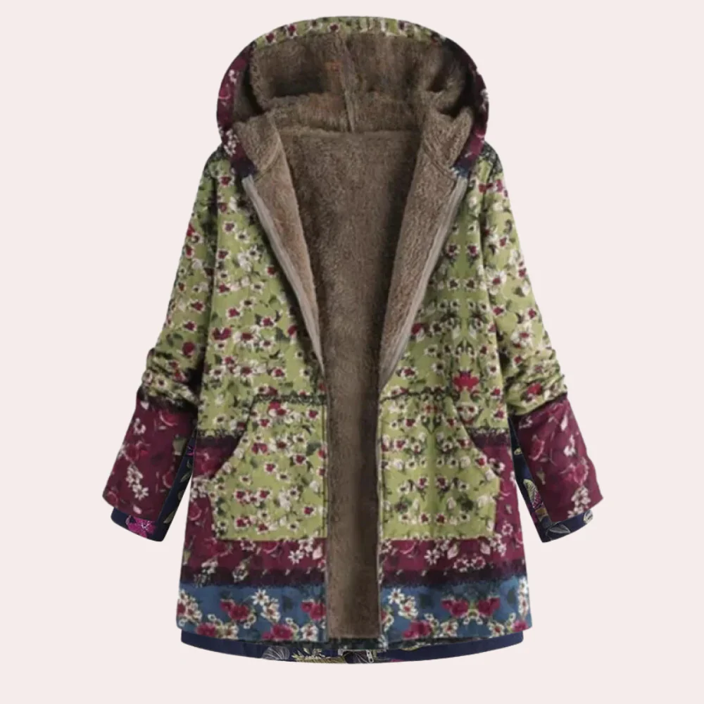 Veste à Capuche Femme Décontractée Doublure Peluche Imprimé Floral Longueur Jusqu'aux Hanches Amawinc Nordisk Flair