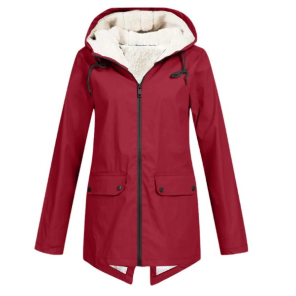 Manteau Trench Femme Imperméable Doublé Polaire Capuche Coupe Ajustée Mi Longueur Protégeant Contre La Pluie
