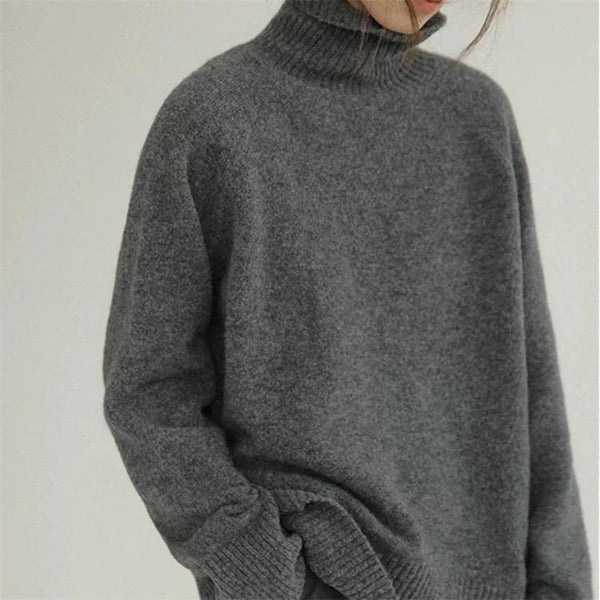 Pull Col Roulé Femme Oversize En Laine Douce Avec Côtes Aux Poignets Et Ourlet Confortable