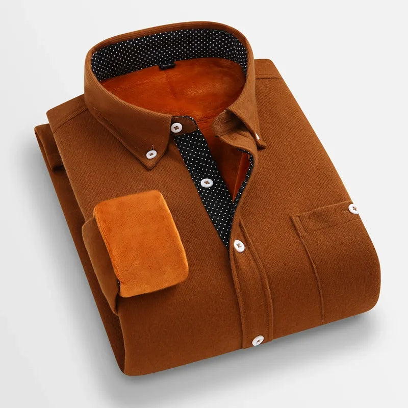 Chemise Homme Corduroy Moutarde Manches Longues Col Pointu Coupe Regular Pour Style Smart Casual