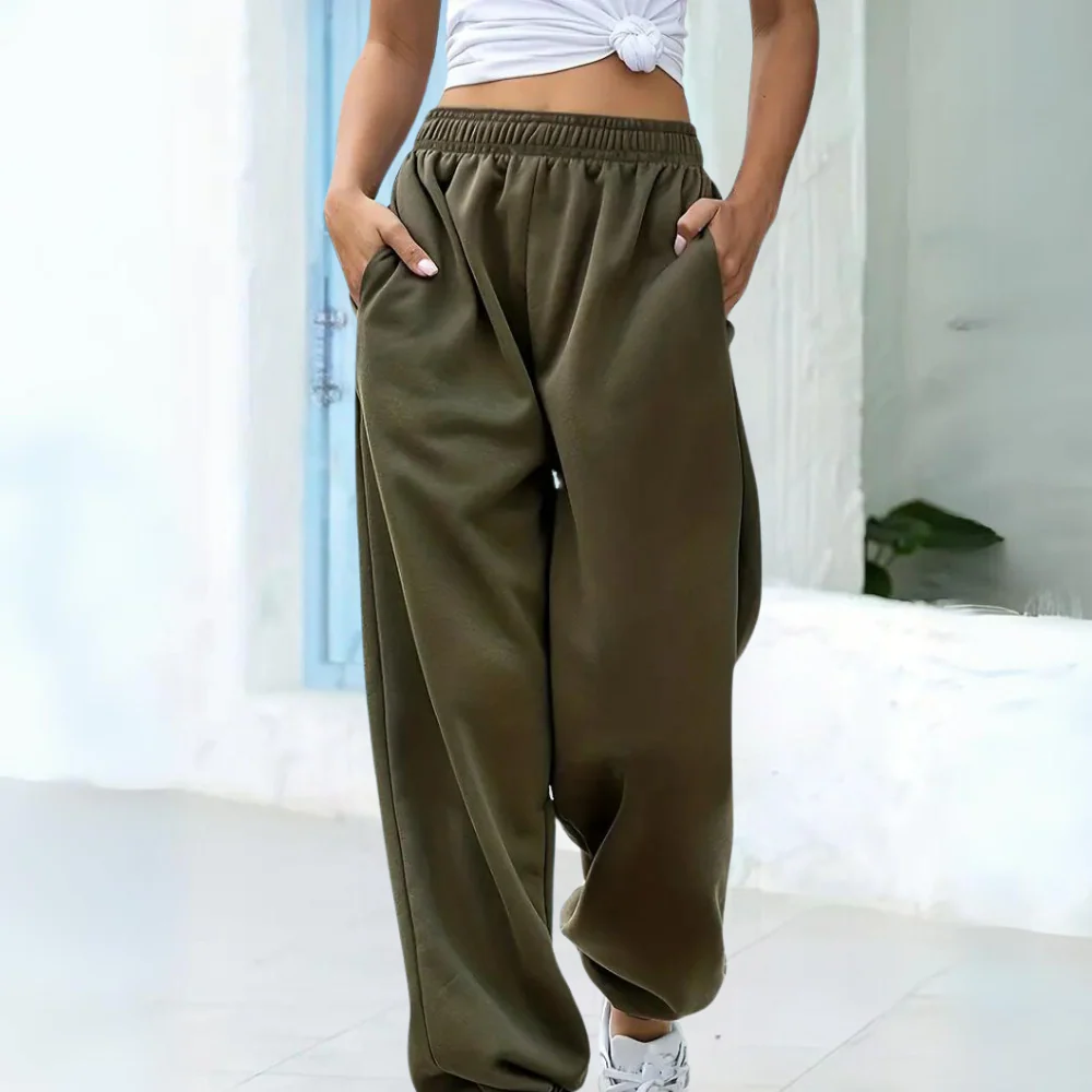 Pantalon De Jogging Femme Coupe Décontractée Mélange Coton Taille Élastique Poignets Côtelés À La Cheville Avec Poches
