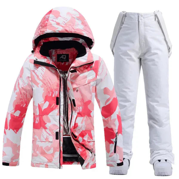 Veste De Ski Pour Femmes Deux Pièces Coupe Regular Isolée Résistante A L Eau Capuche Zip Intégral