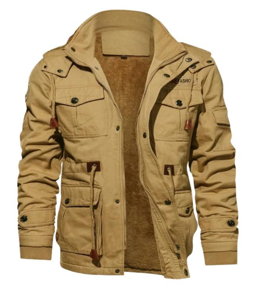 Manteau Homme Hiver Coupe Regular Doublure Polaire Col Haut Poches Utilitaires Poignets Côtes