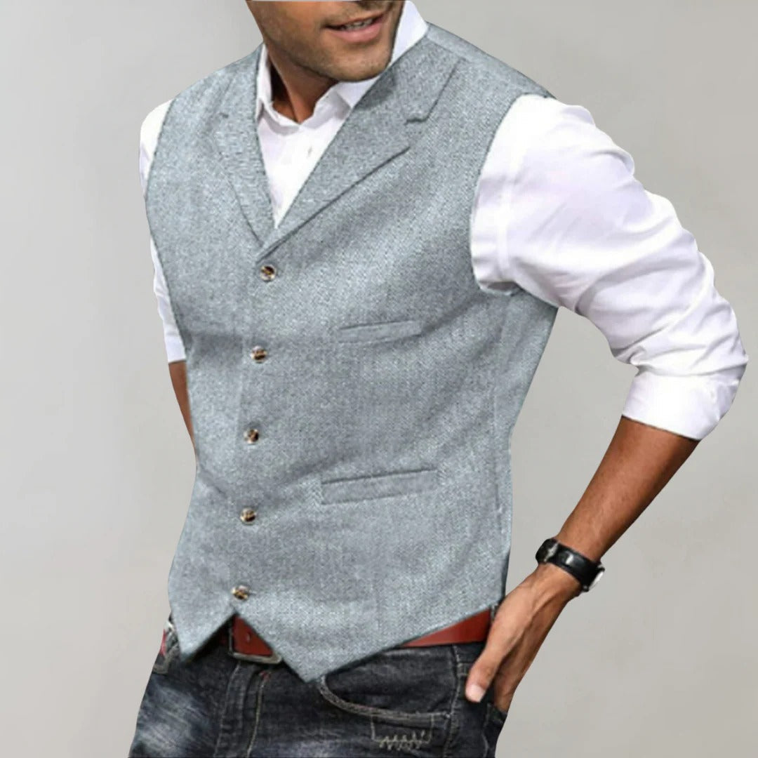 Gilet Formel Homme Vert À Motif Herringbone Pour Tenues Smart Casual Et Habillées