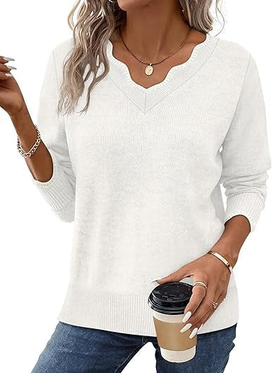 Amawinc Pull Femme Col V Automne En Maille Doux Confortable À Manches Longues Pour La Garde Robe Quotidienne